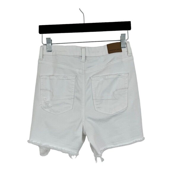 American Eagle Size 4 White Super Stretch Curvy Hi-Rise Shortie Denim Shorts - Picture 2 of 5